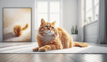 Ingwer Katze Sitzung im Leben Zimmer ai generative foto