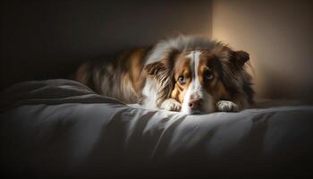 Hund Verlegung auf Bett, Zoomen Fotografie, ai foto