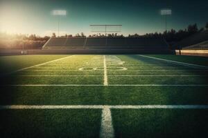 Fußball Feld mit Morgen Landschaft draussen gemacht mit generativ ai foto