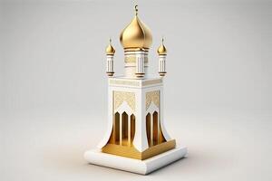 islamisch Ramadan Gold und Weiß Moschee auf Weiß einfach Single Objekt Hintergrund gemacht mit generativ ai foto