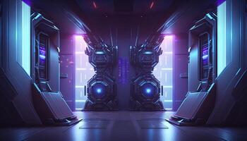 3d Illustration von Blau und lila futuristisch Sci-Fi Techno Lichter-cool Hintergrund. generativ ai foto