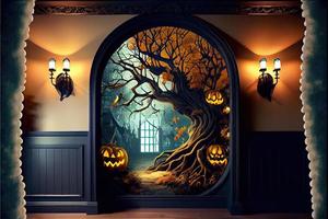 Halloween-Tag Augen von Kürbislaternen Süßes oder Saures Samhain Allerheiligenabend Allerheiligenabend All Hallowe'en gespenstisch Horror Geist Dämon Hintergrund 31. Oktober foto