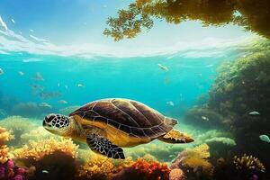 Schildkröte ist Schwimmen im unter Wasser foto