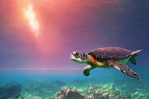 Schildkröte ist Schwimmen im unter Wasser foto