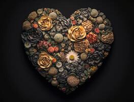 Herz von Rosen auf ein dunkel Hintergrund erstellt mit generativ ai Technologie foto