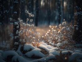 Winter Fantasie Wald Landschaft erstellt mit generativ ai Technologie foto