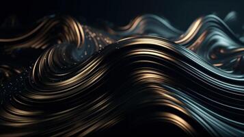 metallisch schwarz abstrakt wellig Flüssigkeit Hintergrund. generativ ai foto