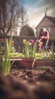 Frühling Gartenarbeit. Illustration ai generativ foto