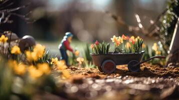 Frühling Gartenarbeit. Illustration ai generativ foto