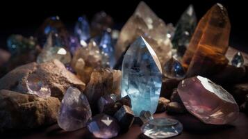 Kristalle und Mineralien. Illustration ai generativ foto