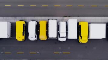 Gelb Lastwagen oben Sicht. Illustration ai generativ foto