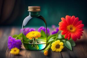 Gerbera Blumen im Vase geschmückt im schön Farben Jahrgang benutzt wie Hintergrund generativ ai foto