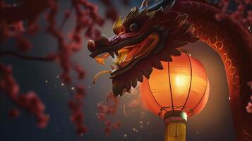Chinesisch Neu Jahr Hintergrund mit Drachen. Illustration ai generativ foto