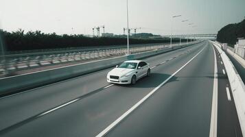 Weiß Geschwindigkeit Auto auf Straße. Illustration ai generativ foto