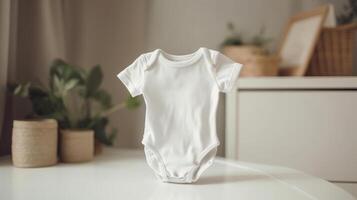 Weiß Baby Ärmel Bodysuit Attrappe, Lehrmodell, Simulation. Illustration ai generativ foto