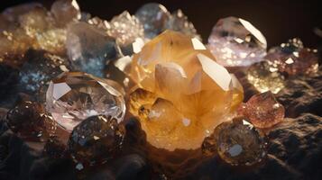 Kristalle und Mineralien. Illustration ai generativ foto