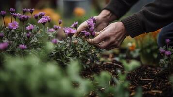 Blume Gartenarbeit Hintergrund. Illustration ai generativ foto