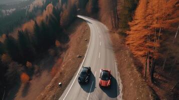 ar Fahren auf ein Berg Straße. Illustration ai generativ foto