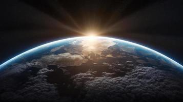 nächtlich Erde Planet im äußere Raum mit Sonne Fackel foto