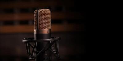 Studio Podcast Mikrofon auf dunkel braun Hintergrund foto