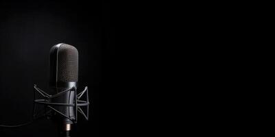 Studio Podcast Mikrofon auf dunkel Hintergrund foto