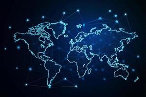 Welt Karte mit global Technologie Sozial Verbindung Netzwerk mit Beleuchtung und Punkte foto