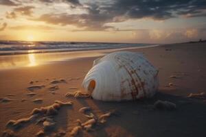 groß Weiß sehell auf das sandig Strand, erstellt mit generativ ai foto