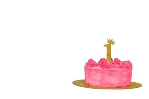Hintergrund Rosa Kuchen mit das Nummer 1 auf ein Weiß Hintergrund. zuerst Geburtstag. foto