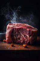 roh Rindfleisch Steak auf Schneiden Tafel mit Kräuter und Gewürze auf hölzern Hintergrund foto
