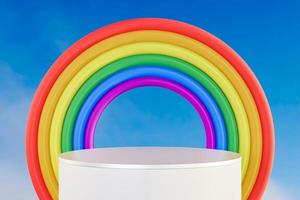 Regenbogen auf oben von ein Produkt Spender. 3d Illustration foto