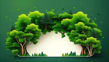 generativ ai Illustration von Grün Wald mit leeren Weiß Raum im Center foto