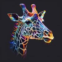 Giraffe im Neon- Farben. generativ ai. foto