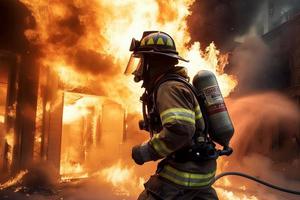 Feuerwehrmann im Feuer. generieren ai foto