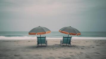 Strand Regenschirm und Stühle ai generiert foto