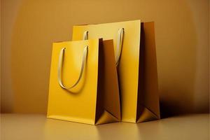 Einkaufen Taschen, Gelb Hintergrund. Digital Illustration ai foto