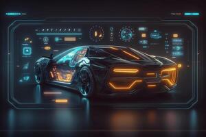 ein futuristisch Hologramm von ein Auto, ein futuristisch Auto hud Design, generativ ai foto