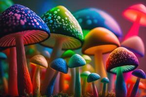 Acid bunt psychedelisch Neon- Licht Magie Pilze generativ ai foto