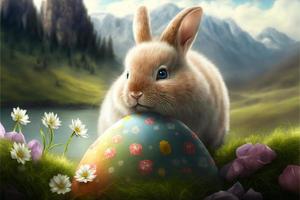 glücklich Ostern Eier Ostern Hase 4k hd ai generiert Bilder zum Hintergrund und Ostern wünscht sich foto