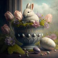 glücklich Ostern Eier Ostern Hase 4k hd ai generiert Bilder zum Hintergrund und Ostern wünscht sich foto