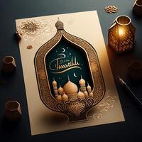 glücklich eid Mubarak wünscht sich Ramadan Mubarak im Arabisch und Urdu eid Bilder zum Muslim ai generiert foto