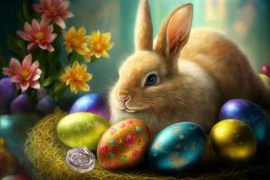 glücklich Ostern 4k ai Bilder von Ostern Ei Ostern Hase foto