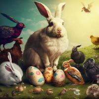 glücklich Ostern Eier Ostern Hase 4k hd ai generiert Bilder zum Hintergrund und Ostern wünscht sich foto