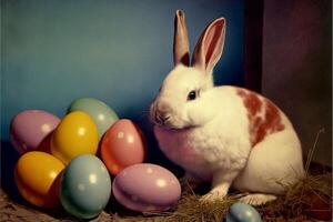 glücklich Ostern Eier Ostern Hase 4k hd ai generiert Bilder zum Hintergrund und Ostern wünscht sich foto