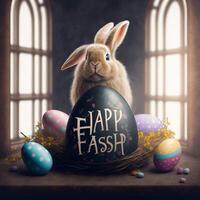 glücklich Ostern Eier Ostern Hase 4k hd ai generiert Bilder zum Hintergrund und Ostern wünscht sich foto