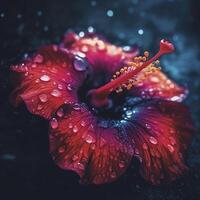 Hibiskus Blume Kopf mit Wasser Tropfen, erstellt mit generativ ai foto