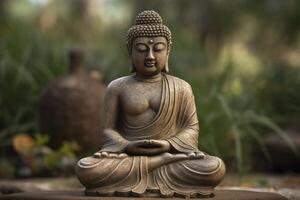 Buddha Statue im draussen Einstellungen, erstellt mit generativ ai foto