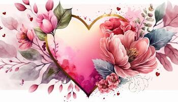 Valentinsgrüße Tag mit Rosa Aquarell Liebe Herz schön Blumen. ai generiert foto