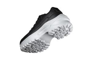schwarz Sneaker mit Weiß Sohle, einzig, alleinig. Sport Schuhe. foto