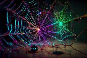hell Neon- glühend Spinne Netz. futuristisch Digital Kunst. ai generiert foto