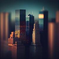 modern Türme und Wolkenkratzer im das finanziell Kreis im das USA, wirtschaftlich und Geschäft Industrie - - ai generiert Bild foto